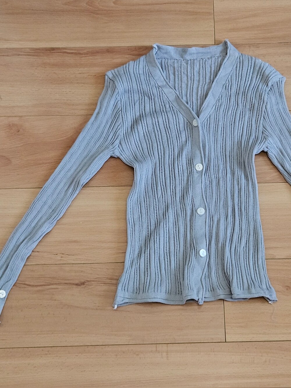 Light Gray Ribbed Button-Front Cardigan